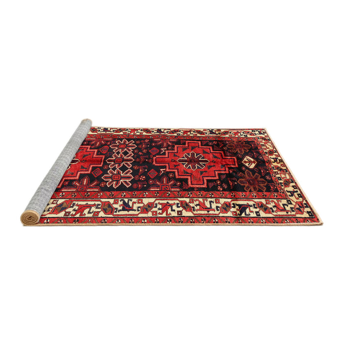 Sideview of Machine Washable Traditional Dark Gold Brown Rug, wshtr653