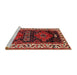 Sideview of Machine Washable Traditional Dark Gold Brown Rug, wshtr653