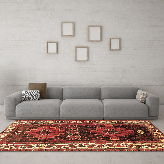 Machine Washable Persian Brown Traditional Rug in a Living Room,, wshtr653brn