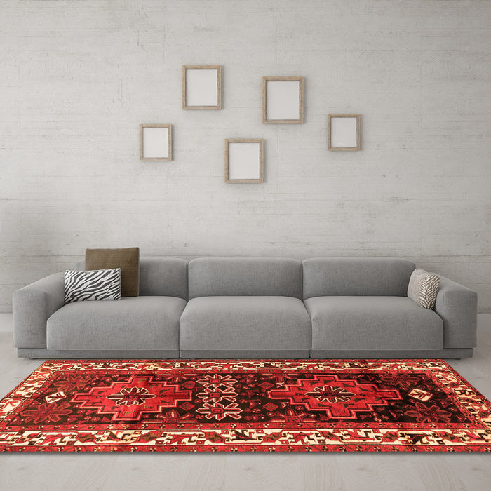 Machine Washable Persian Orange Traditional Area Rugs in a Living Room, wshtr653org