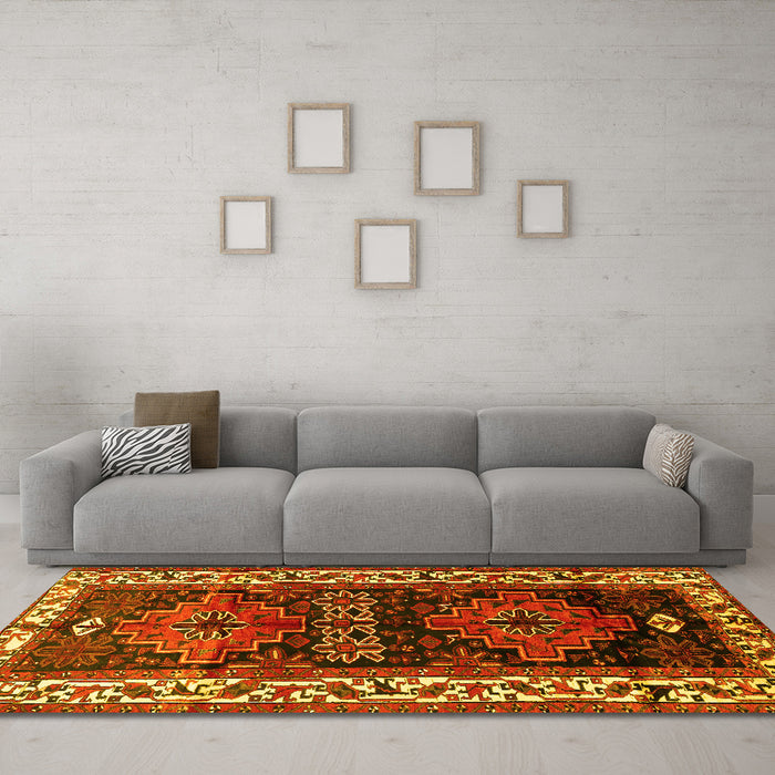 Machine Washable Persian Yellow Traditional Rug in a Living Room, wshtr653yw