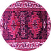 Round Machine Washable Persian Pink Traditional Rug, wshtr653pnk