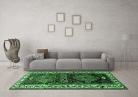 Machine Washable Persian Emerald Green Traditional Rug, wshtr653emgrn