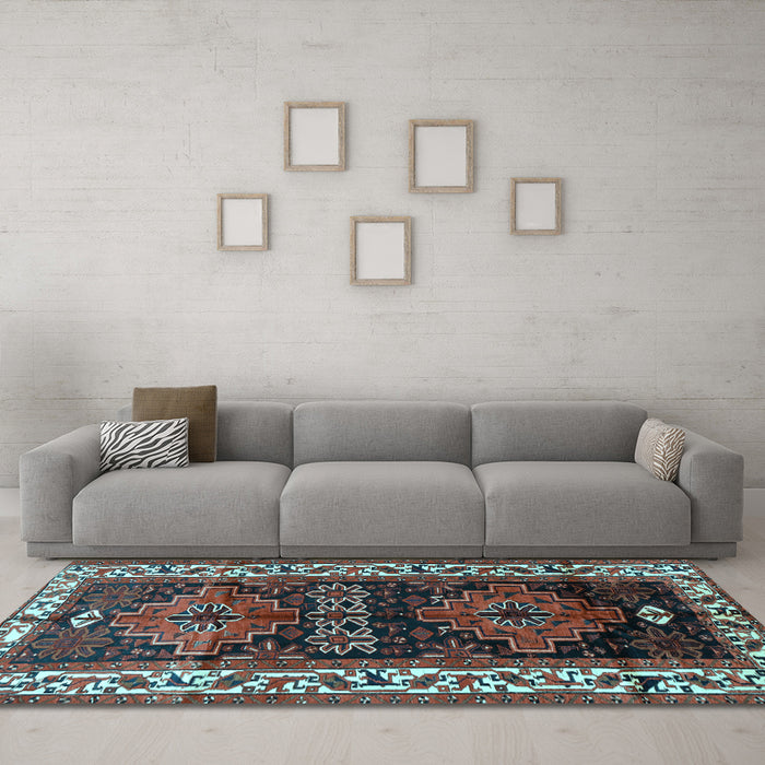 Machine Washable Persian Light Blue Traditional Rug in a Living Room, wshtr653lblu