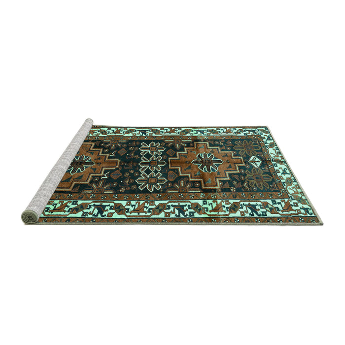 Sideview of Machine Washable Persian Turquoise Traditional Area Rugs, wshtr653turq