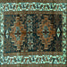 Square Machine Washable Persian Turquoise Traditional Area Rugs, wshtr653turq