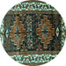 Round Persian Turquoise Traditional Rug, tr653turq
