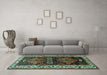 Machine Washable Persian Turquoise Traditional Area Rugs in a Living Room,, wshtr653turq