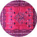 Round Machine Washable Persian Pink Traditional Rug, wshtr654pnk