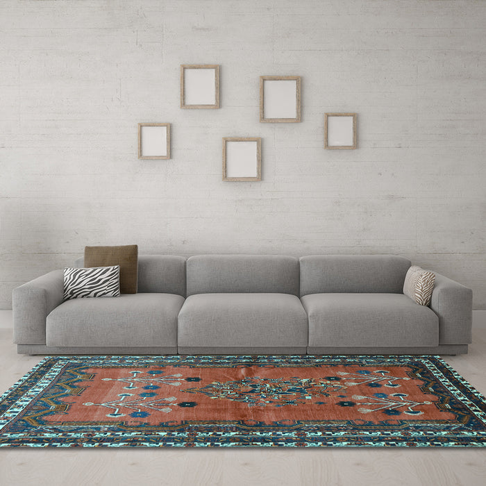 Machine Washable Persian Light Blue Traditional Rug in a Living Room, wshtr654lblu