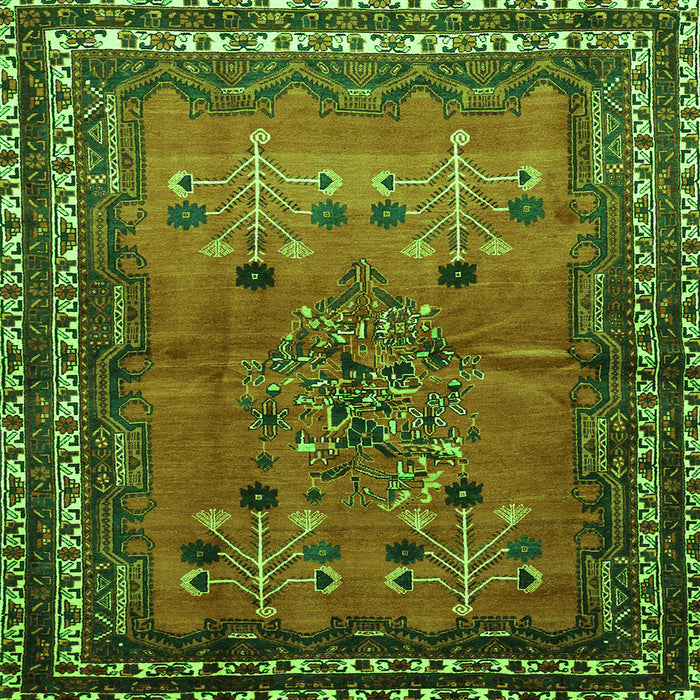 Round Machine Washable Persian Green Traditional Area Rugs, wshtr654grn