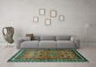 Machine Washable Persian Turquoise Traditional Area Rugs in a Living Room,, wshtr654turq