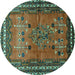 Round Persian Turquoise Traditional Rug, tr654turq