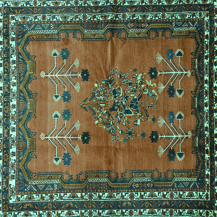 Square Machine Washable Persian Turquoise Traditional Area Rugs, wshtr654turq