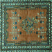 Square Machine Washable Persian Turquoise Traditional Area Rugs, wshtr654turq