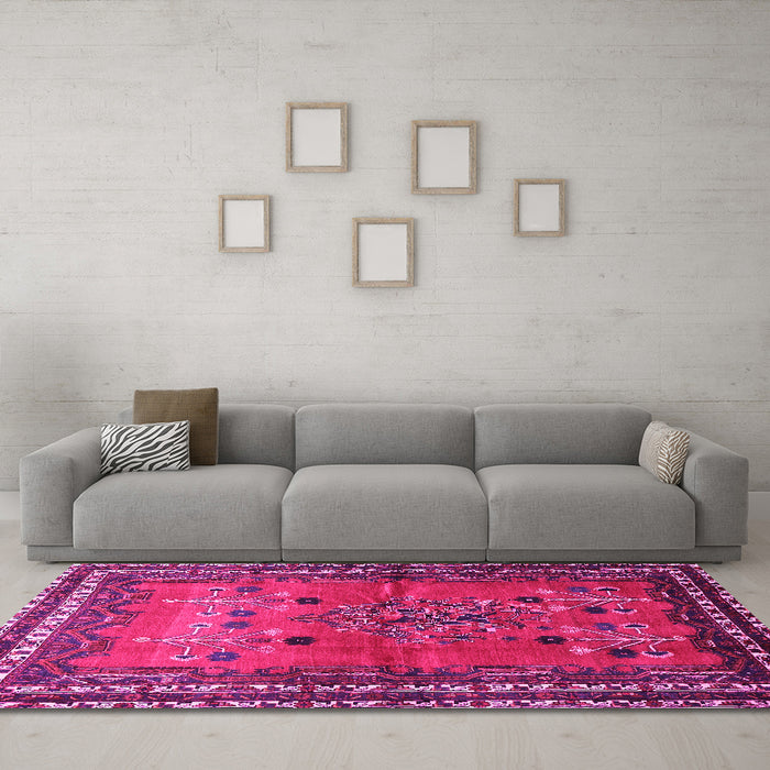 Machine Washable Persian Pink Traditional Rug in a Living Room, wshtr654pnk