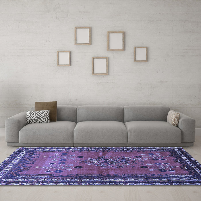 Machine Washable Persian Blue Traditional Rug in a Living Room, wshtr654blu