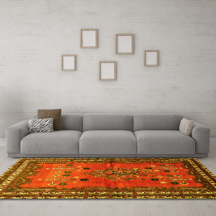 Machine Washable Persian Yellow Traditional Rug in a Living Room, wshtr654yw