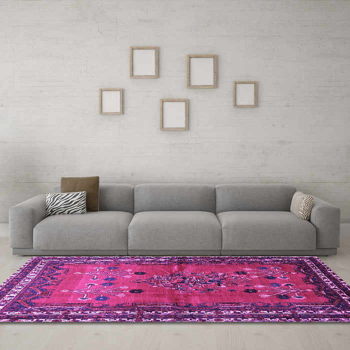 Machine Washable Persian Purple Traditional Area Rugs in a Living Room, wshtr654pur