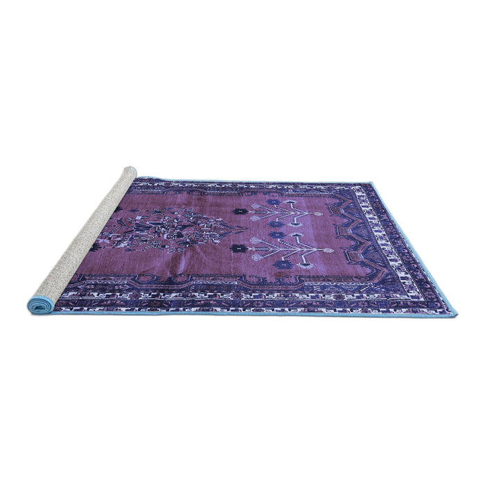 Sideview of Machine Washable Persian Blue Traditional Rug, wshtr654blu