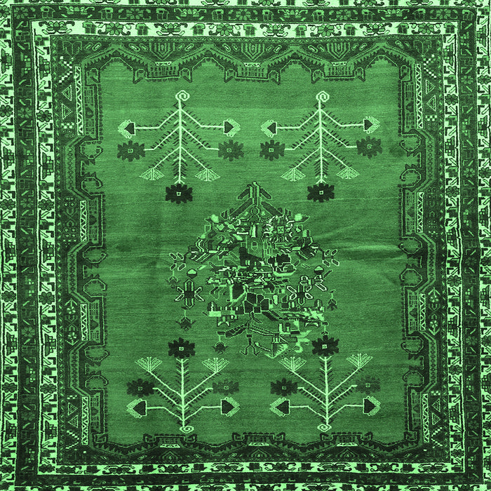 Square Machine Washable Persian Emerald Green Traditional Area Rugs, wshtr654emgrn