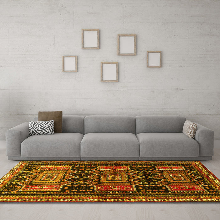 Machine Washable Persian Yellow Traditional Rug in a Living Room, wshtr655yw