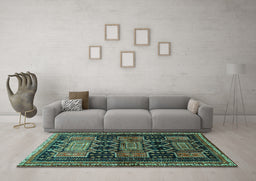 Machine Washable Persian Turquoise Traditional Area Rugs in a Living Room,, wshtr655turq