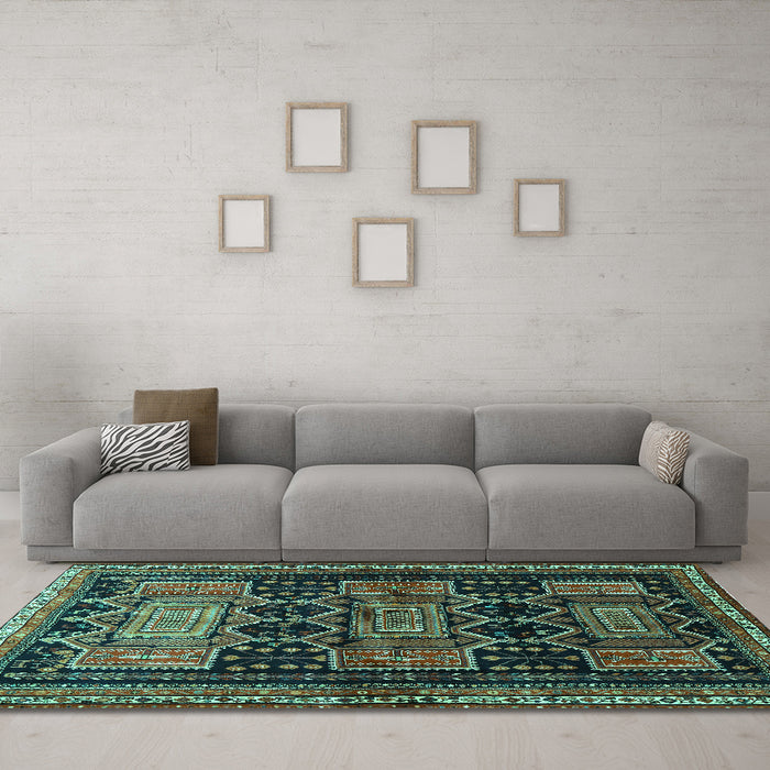 Machine Washable Persian Turquoise Traditional Area Rugs in a Living Room,, wshtr655turq