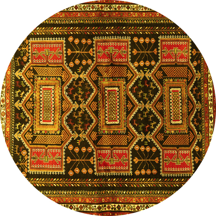 Round Machine Washable Persian Yellow Traditional Rug, wshtr655yw