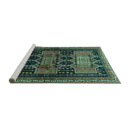 Sideview of Machine Washable Persian Turquoise Traditional Area Rugs, wshtr655turq