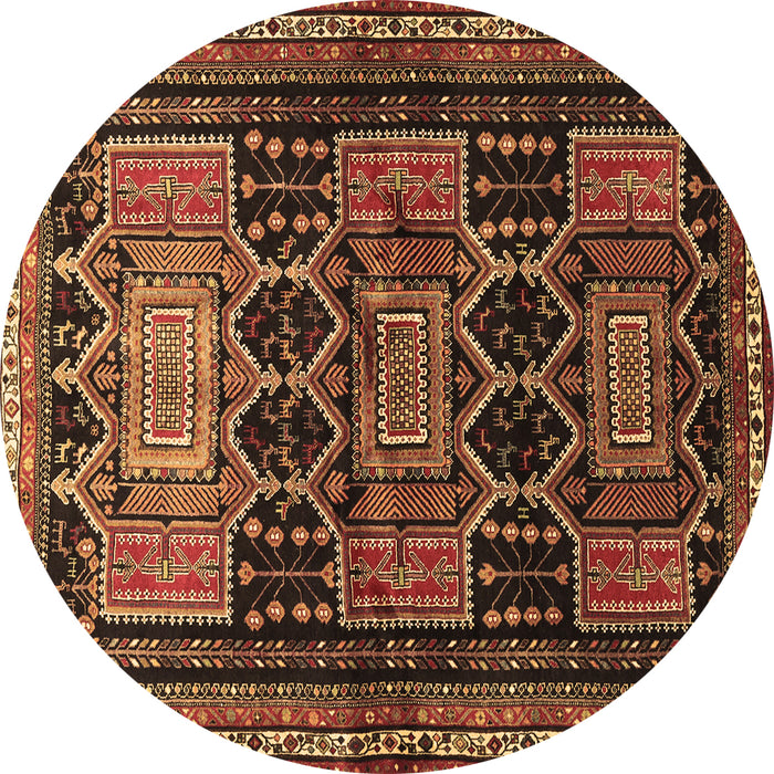 Round Persian Brown Traditional Rug, tr655brn