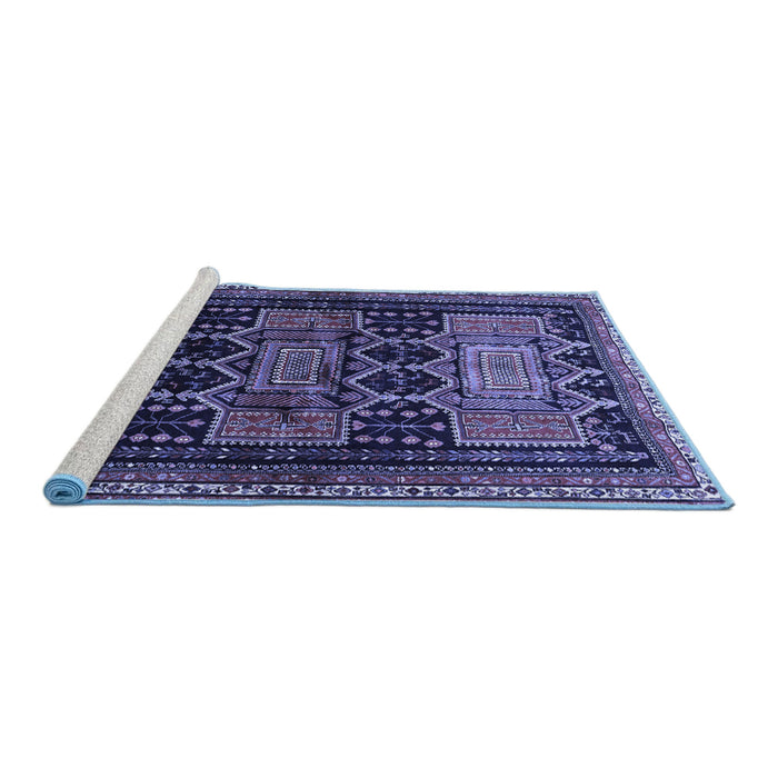 Sideview of Machine Washable Persian Blue Traditional Rug, wshtr655blu