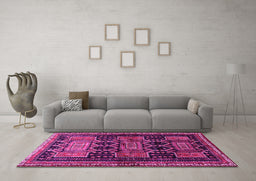 Machine Washable Persian Pink Traditional Rug in a Living Room, wshtr655pnk