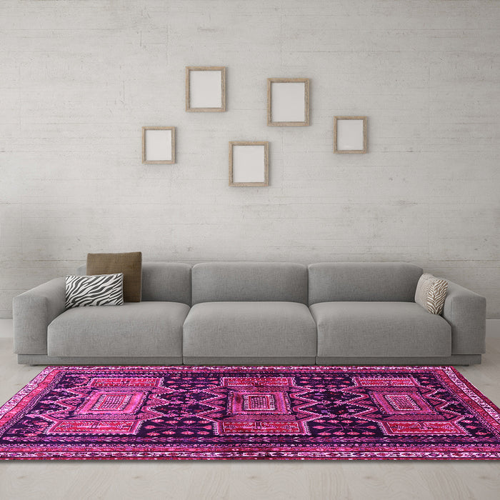 Machine Washable Persian Pink Traditional Rug in a Living Room, wshtr655pnk