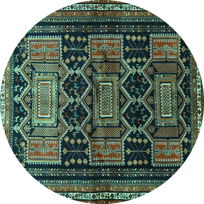 Round Machine Washable Persian Turquoise Traditional Area Rugs, wshtr655turq