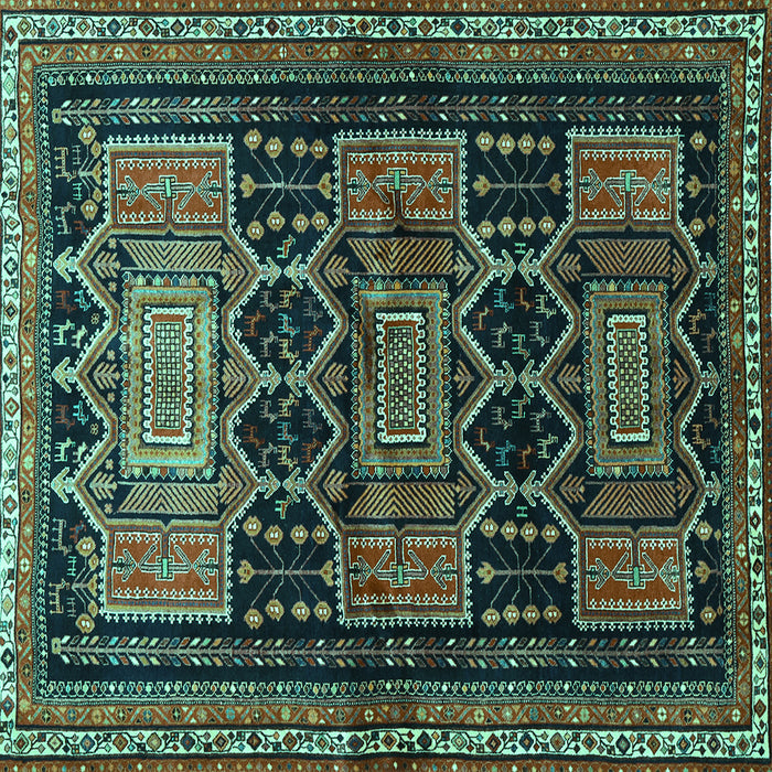 Square Machine Washable Persian Turquoise Traditional Area Rugs, wshtr655turq