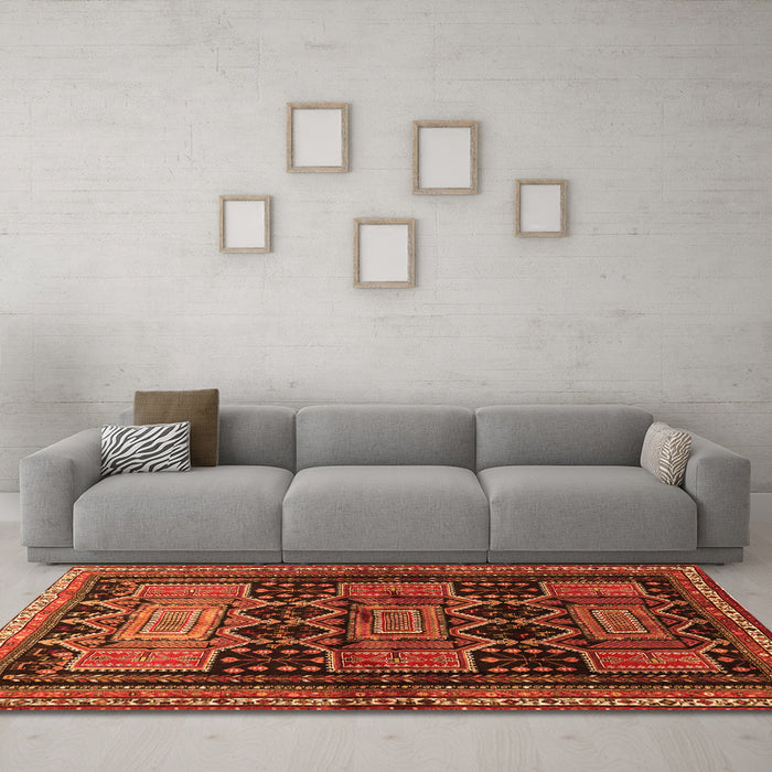 Machine Washable Persian Orange Traditional Area Rugs in a Living Room, wshtr655org