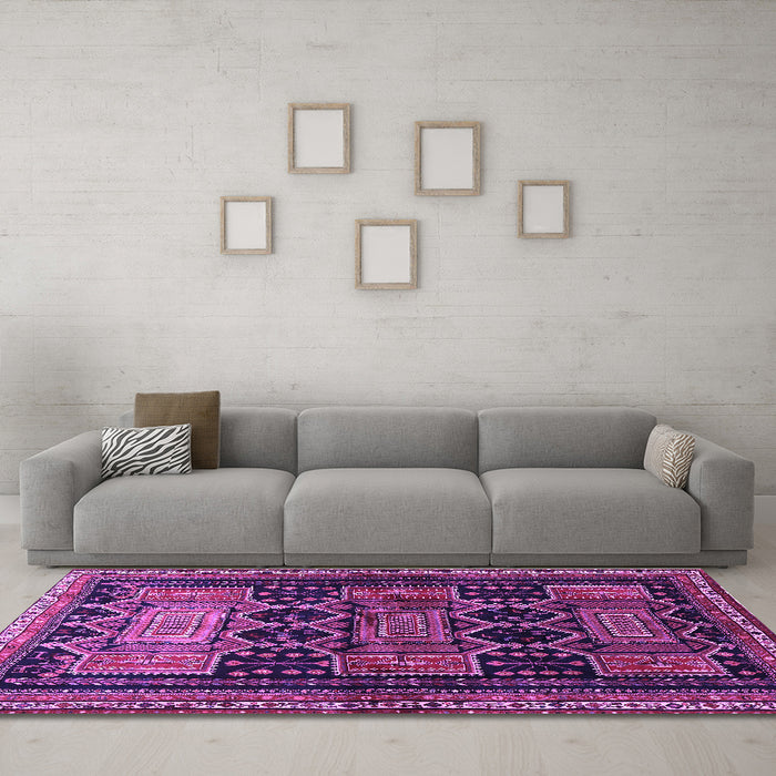 Machine Washable Persian Purple Traditional Area Rugs in a Living Room, wshtr655pur