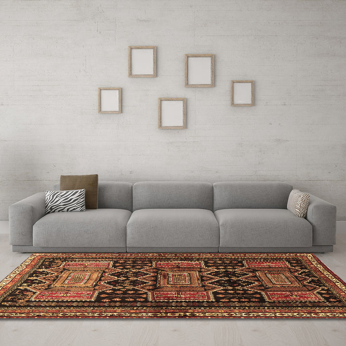 Machine Washable Persian Brown Traditional Rug in a Living Room,, wshtr655brn