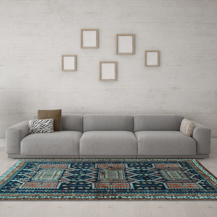 Machine Washable Persian Light Blue Traditional Rug in a Living Room, wshtr655lblu