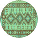 Round Machine Washable Southwestern Turquoise Country Area Rugs, wshtr656turq