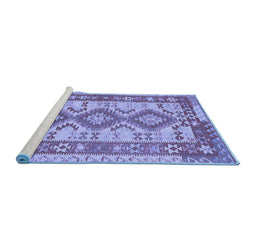 Sideview of Machine Washable Southwestern Blue Country Rug, wshtr656blu