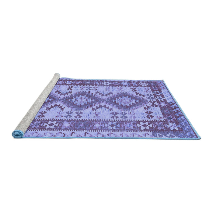 Sideview of Machine Washable Southwestern Blue Country Rug, wshtr656blu