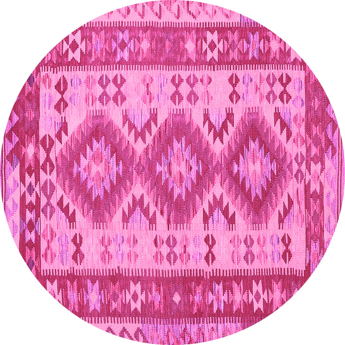 Round Machine Washable Southwestern Pink Country Rug, wshtr656pnk