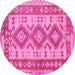 Round Machine Washable Southwestern Pink Country Rug, wshtr656pnk