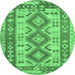 Round Southwestern Emerald Green Country Rug, tr656emgrn