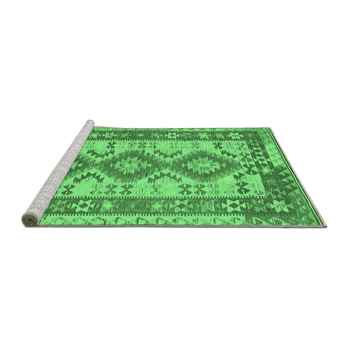 Sideview of Machine Washable Southwestern Emerald Green Country Area Rugs, wshtr656emgrn
