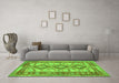 Machine Washable Southwestern Green Country Area Rugs in a Living Room,, wshtr656grn