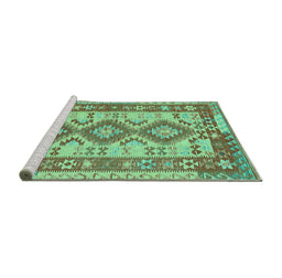 Sideview of Machine Washable Southwestern Turquoise Country Area Rugs, wshtr656turq