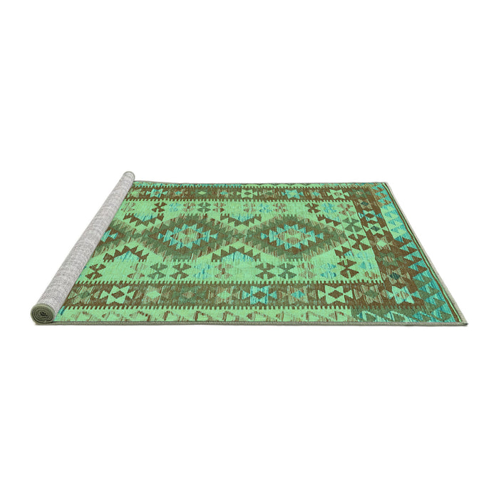 Sideview of Machine Washable Southwestern Turquoise Country Area Rugs, wshtr656turq